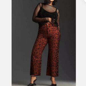 NWT Anthropologie Maeve 20W The Colette Cropped Wide-Leg Pants Brown Leopard 20